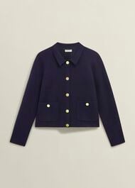 Daisy Cotton Wool Knitted Jacket, Hobbs Navy, hi-res
