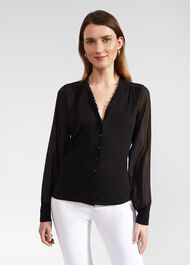 Talisa Frill Neck Top, Black, hi-res