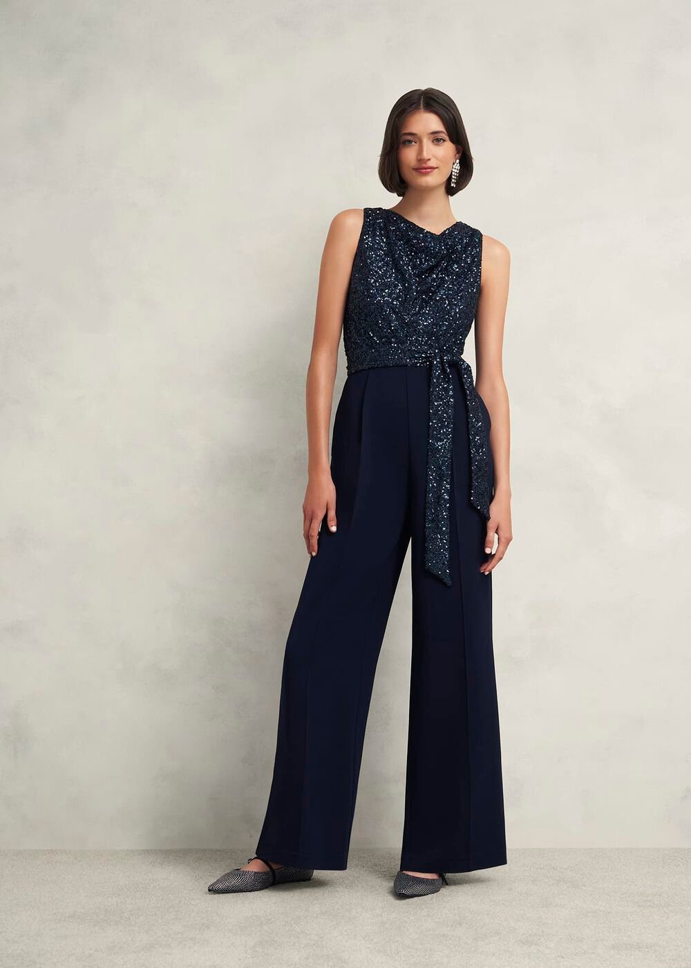 Petite Zuri Sequin Jumpsuit, Midnight Navy, hi-res