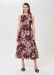 Carly Floral Midi Dress, Peony Pink, hi-res