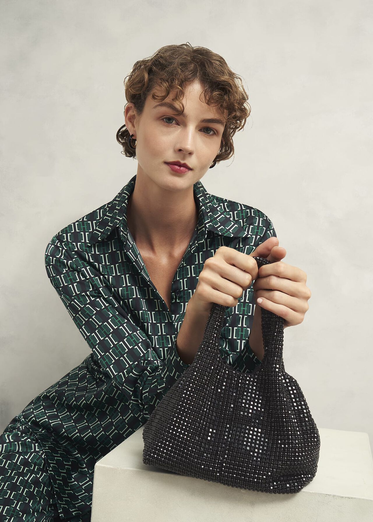 Kamala Jewelled Bag, Black, hi-res