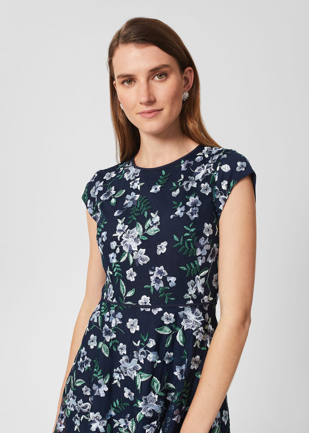 Petite Tia Embroidered Dress, Pale Blue Multi, hi-res