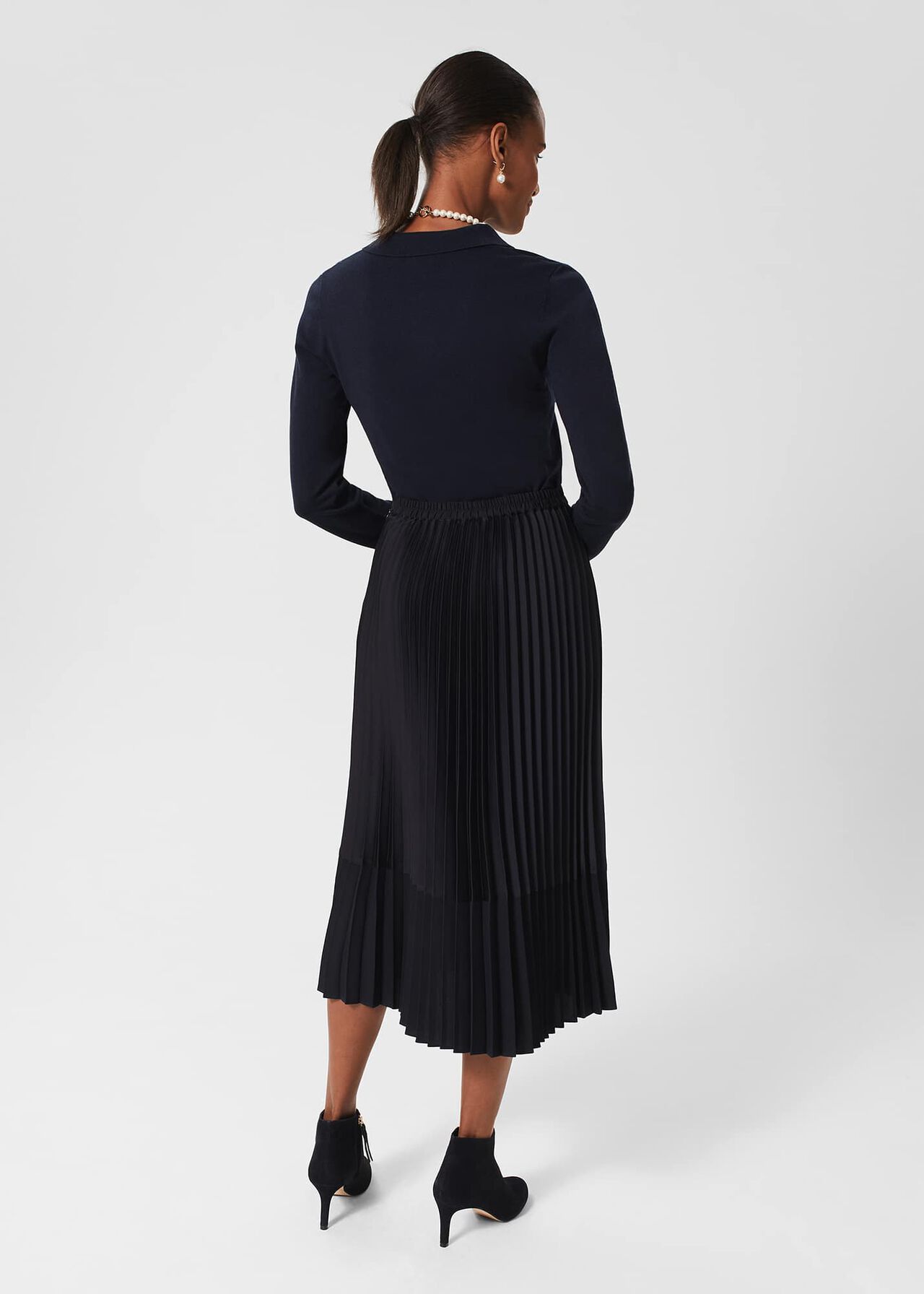 Thandie Pleat Skirt, Navy, hi-res