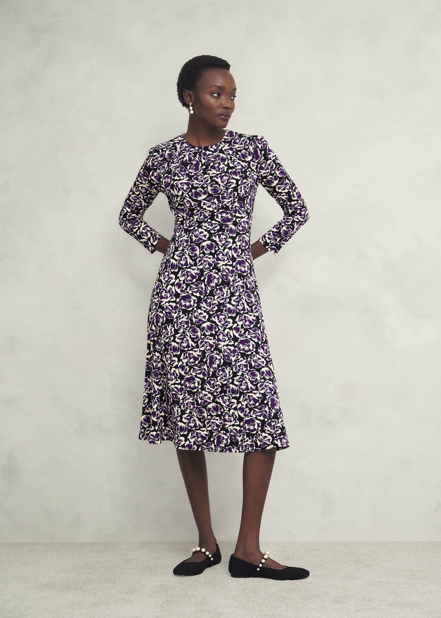 purple and white jersey dress