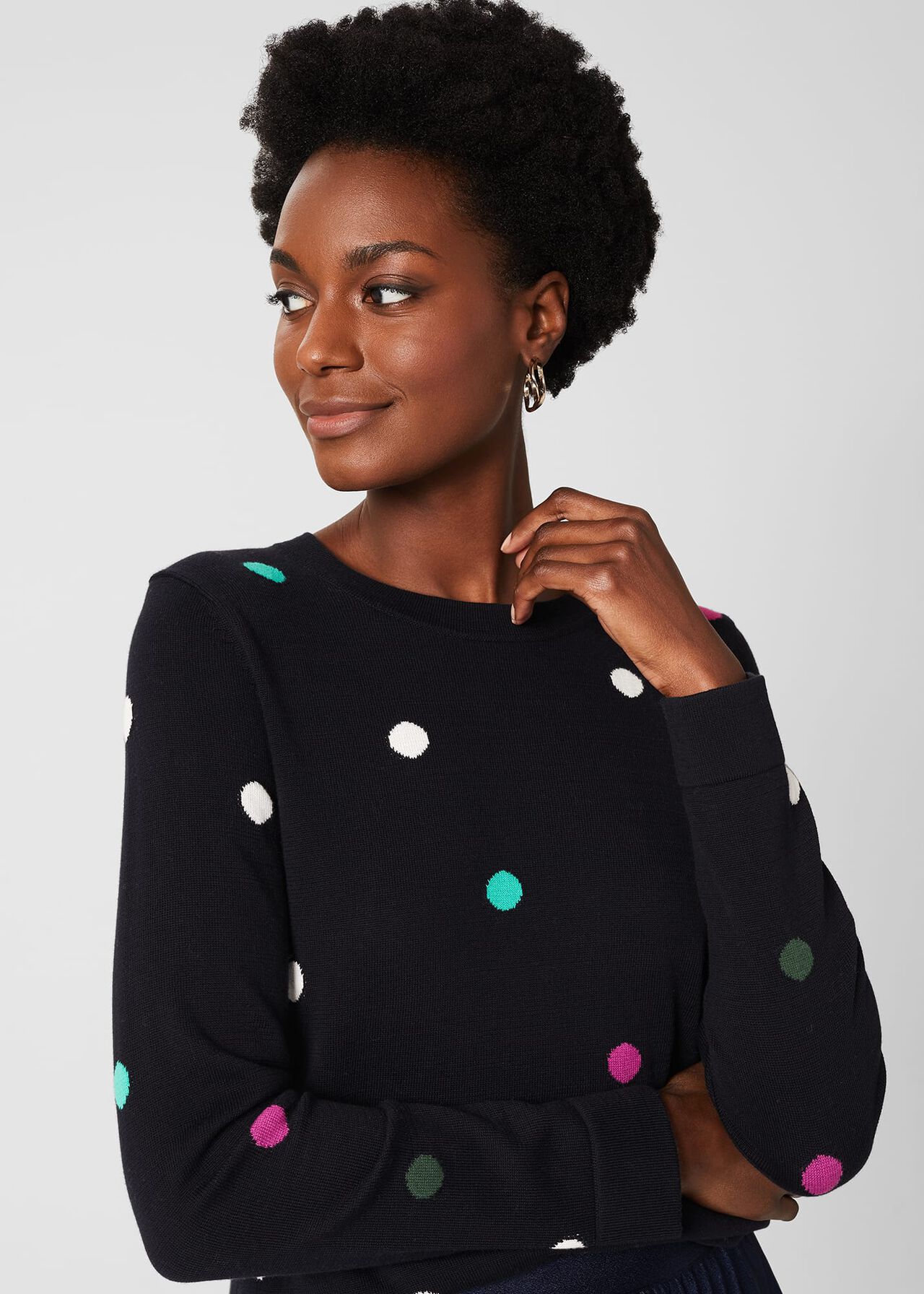 Amelia Cotton Spot Sweater, Navy Multi, hi-res