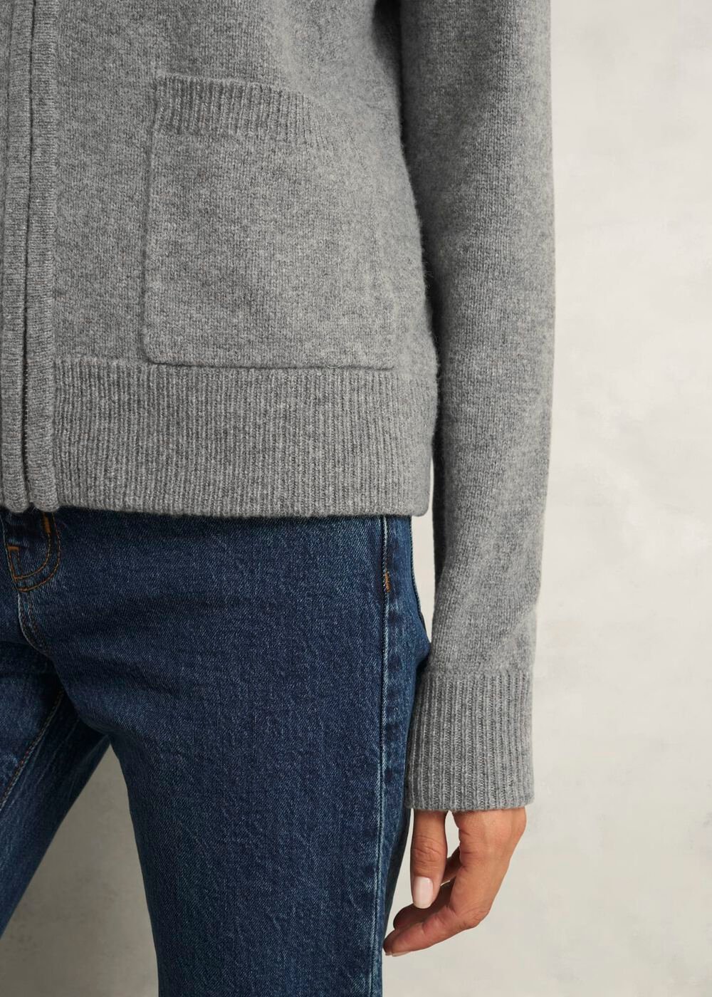 Grey Bonnie Wool Blend Knitted Bomber Jacket, Mid Grey Marl, hi-res