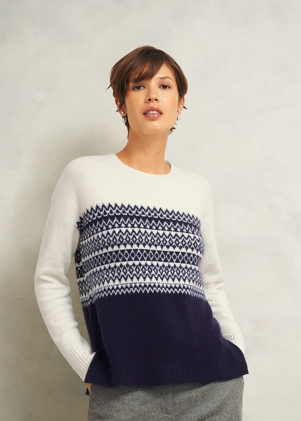 Lorrie Fairisle Jumper With Alpaca, Ivory Navy, hi-res