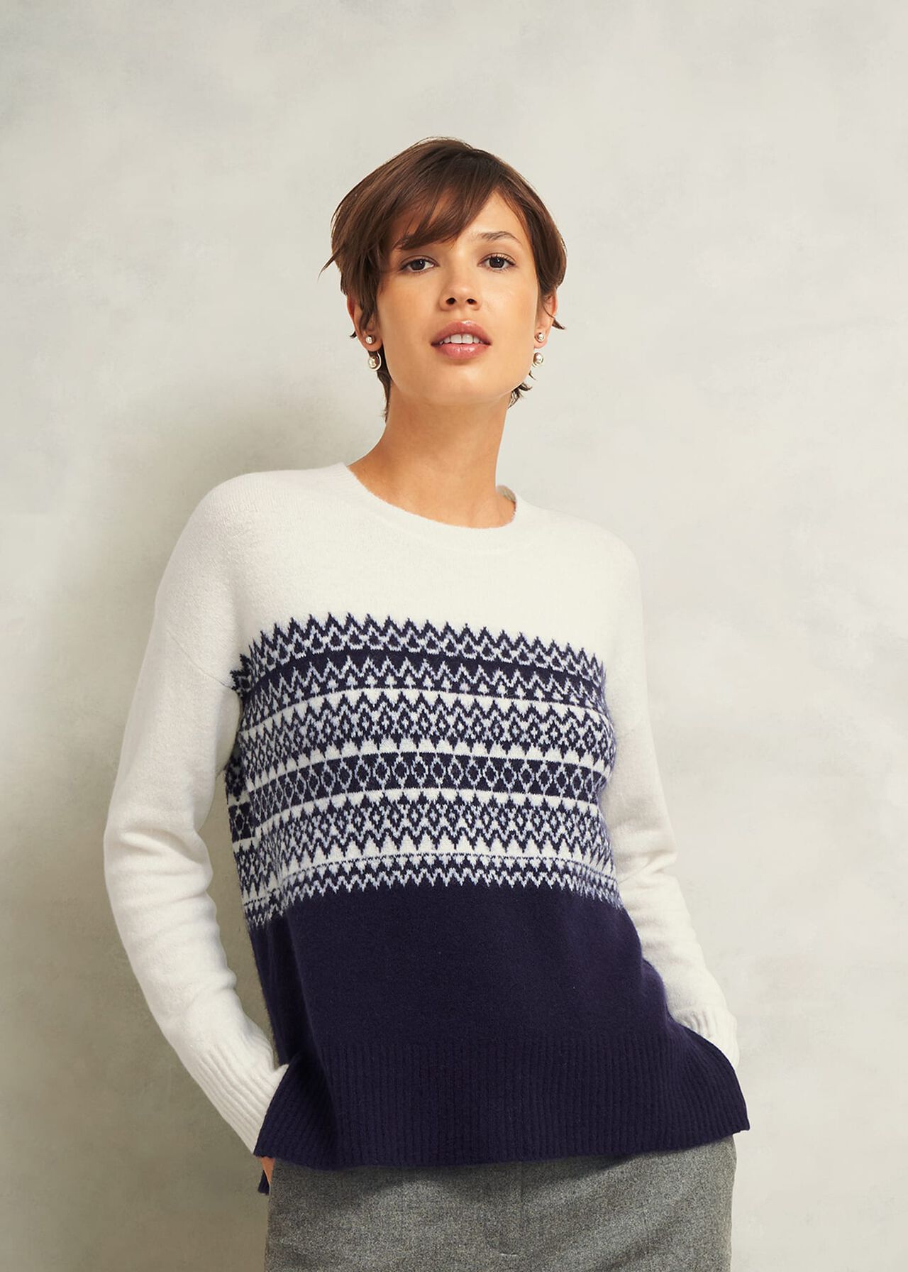 Lorrie Fairisle Jumper With Alpaca, Ivory Navy, hi-res