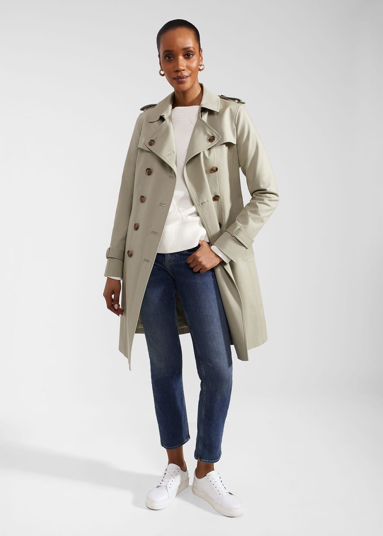 Petite Saskia Shower Resistant Trench Coat, Sage Green, hi-res