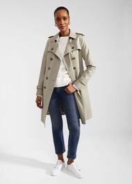Petite Saskia Shower Resistant Trench Coat, Sage Green, hi-res