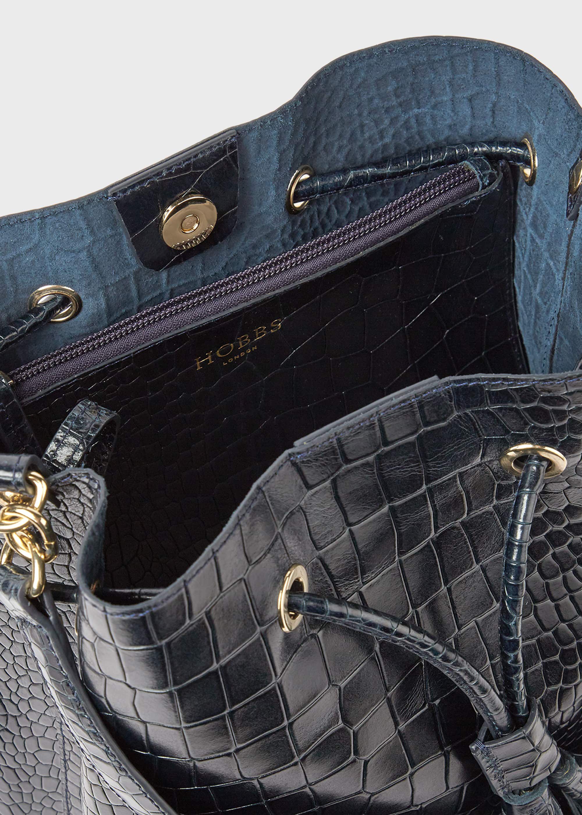 navy leather bucket bag