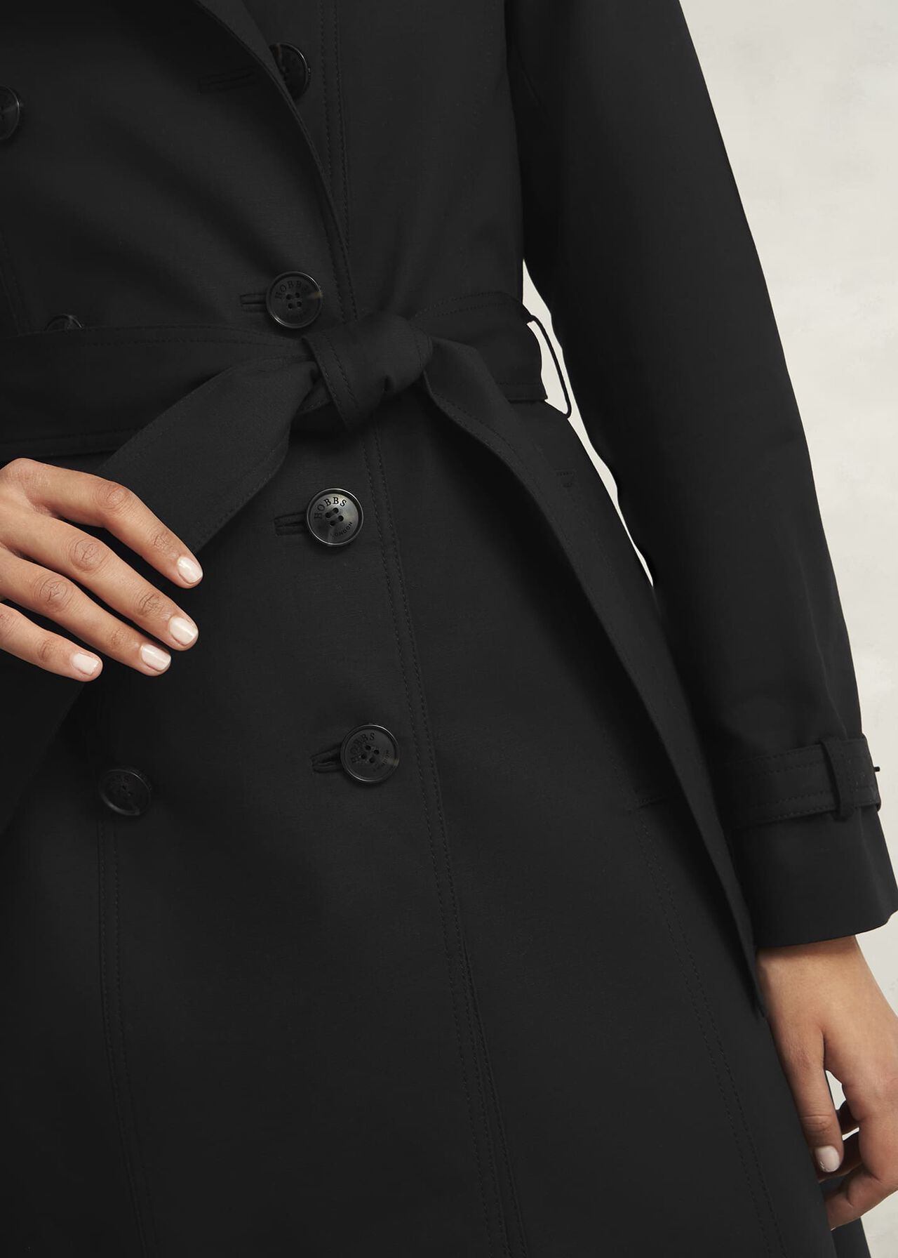 Skylar Shower Resistant Trench Coat, Black, hi-res