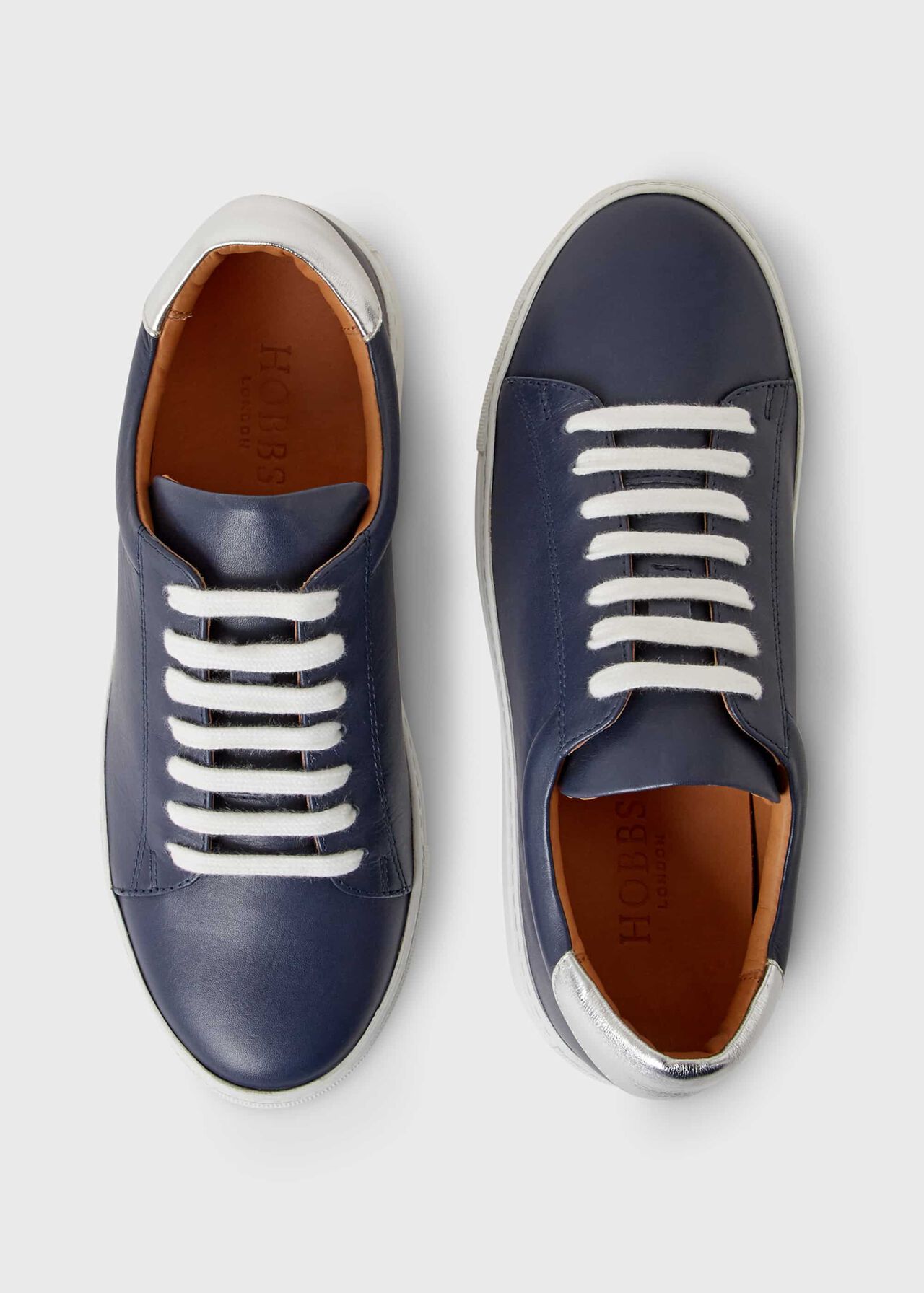 Hollie Leather Trainers, Navy, hi-res