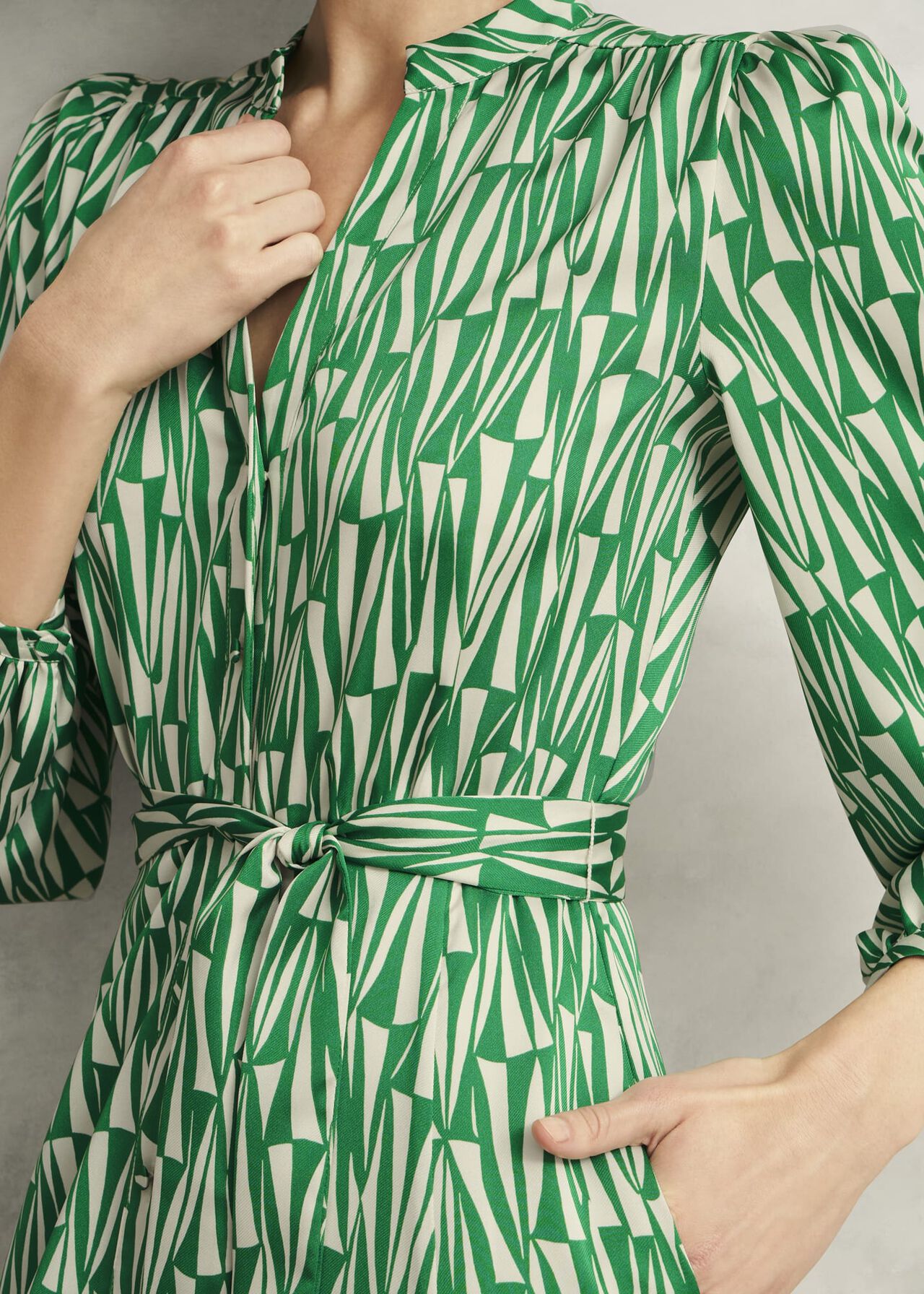 Deanery Midi Shirt Dress, Green Cream, hi-res