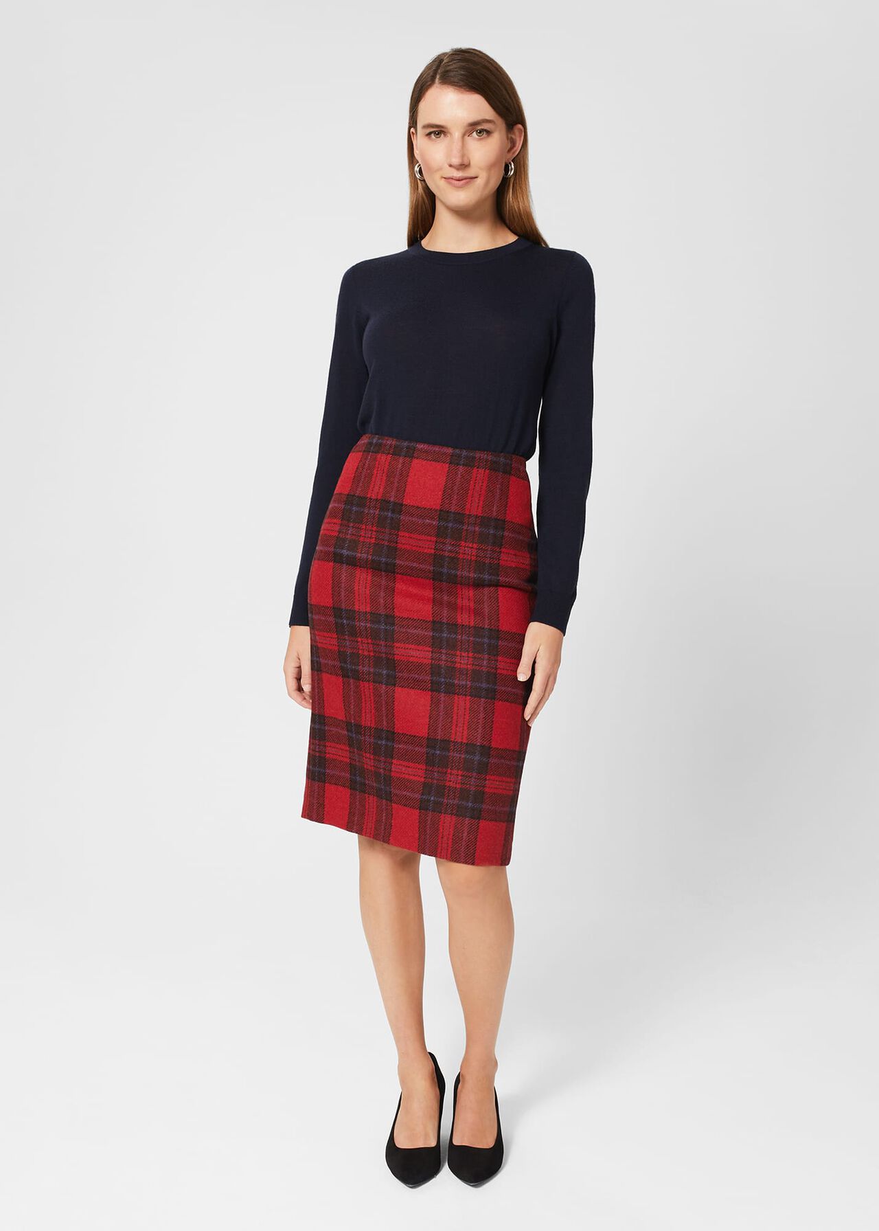 Daphne Wool Skirt, Red Black, hi-res