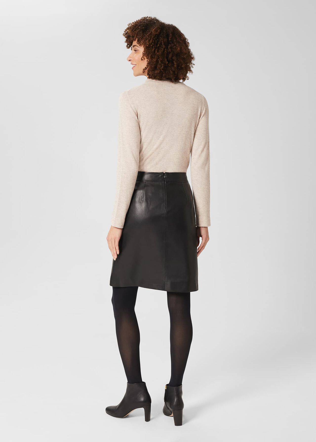 Annalise A Line Leather Skirt, Black, hi-res