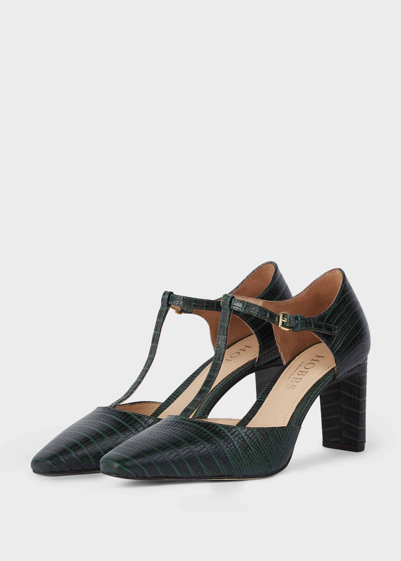 Sara Lizard Block Heel Court Shoes Hobbs