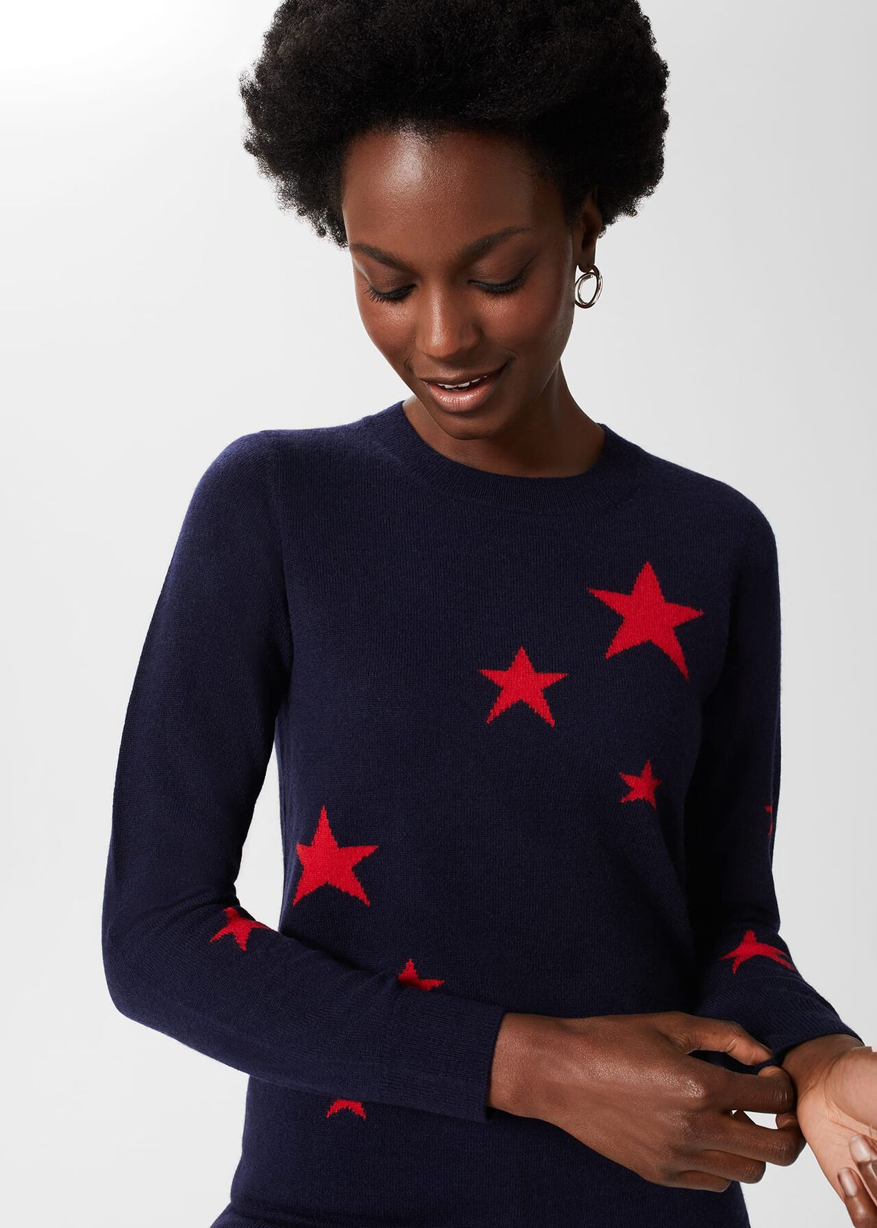 Samira Wool Cashmere Star Sweater, Red Navy, hi-res