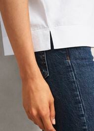 White Lori Cotton Crew Neck Short Sleeve T-Shirt, White, hi-res
