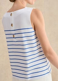 Fern Cotton Button Back Striped Top, White Blue, hi-res