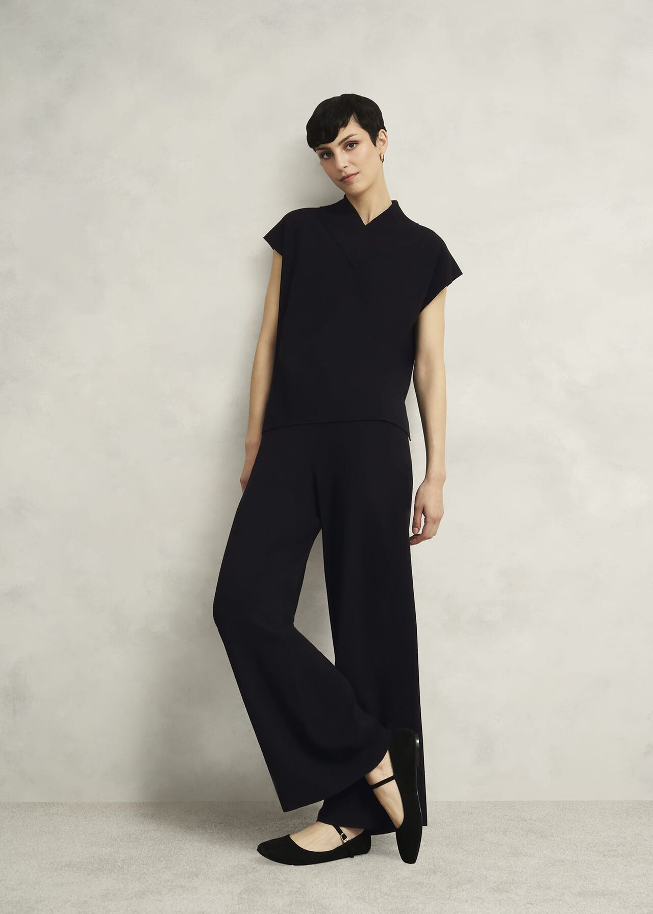 Black Harris High V Neck Knitted Co-ord Tank Top, Hobbs Black, hi-res