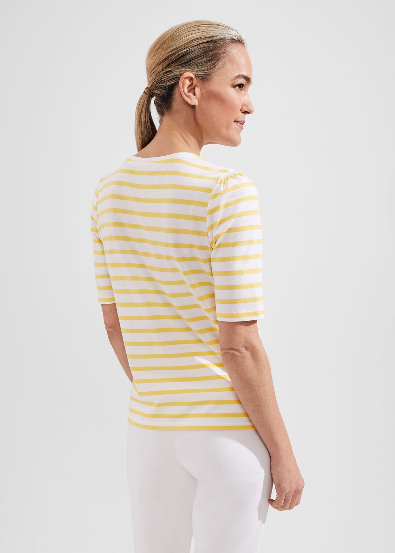 Eva Cotton Striped T-Shirt, White Yellow, hi-res