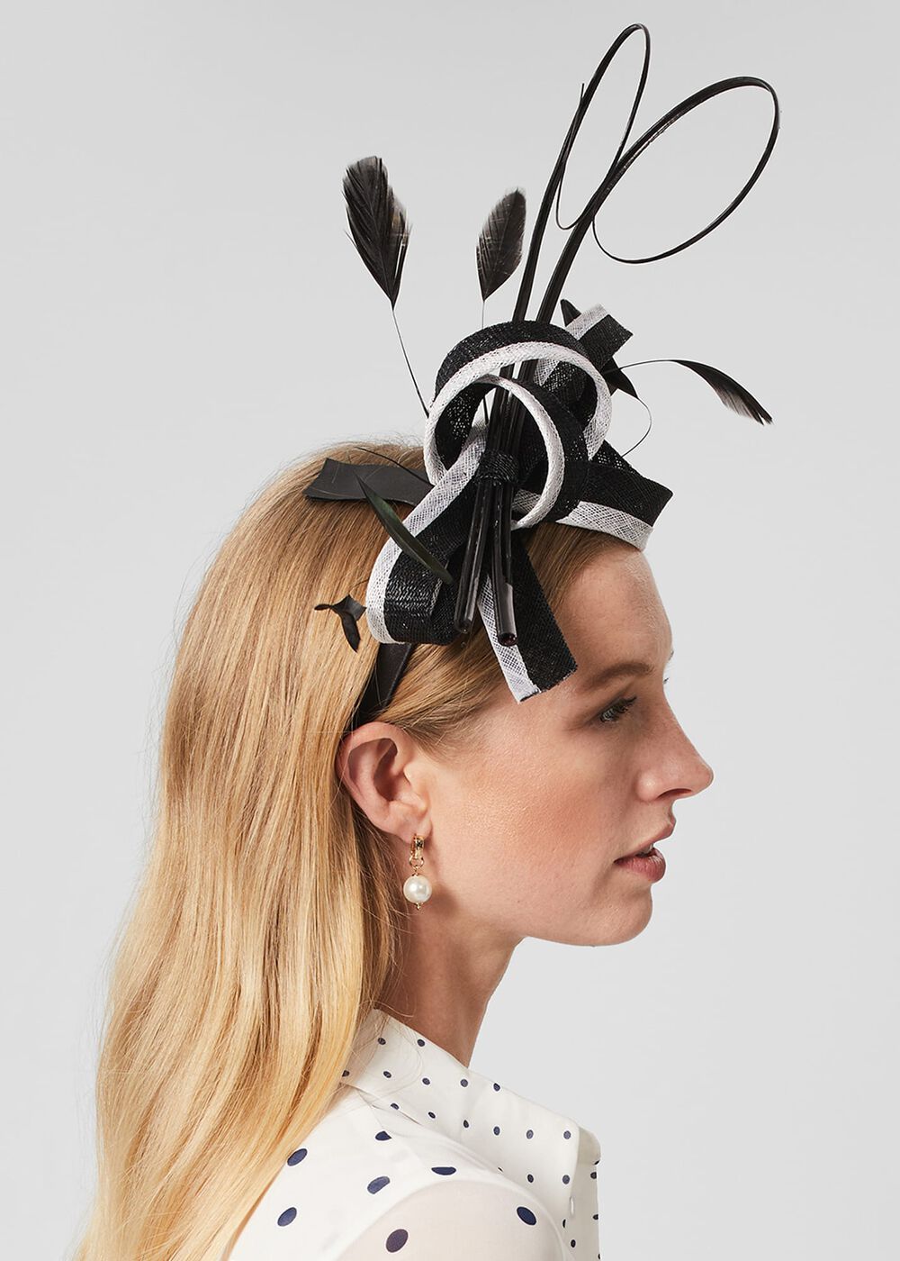 Teagan Fascinator, Black White, hi-res