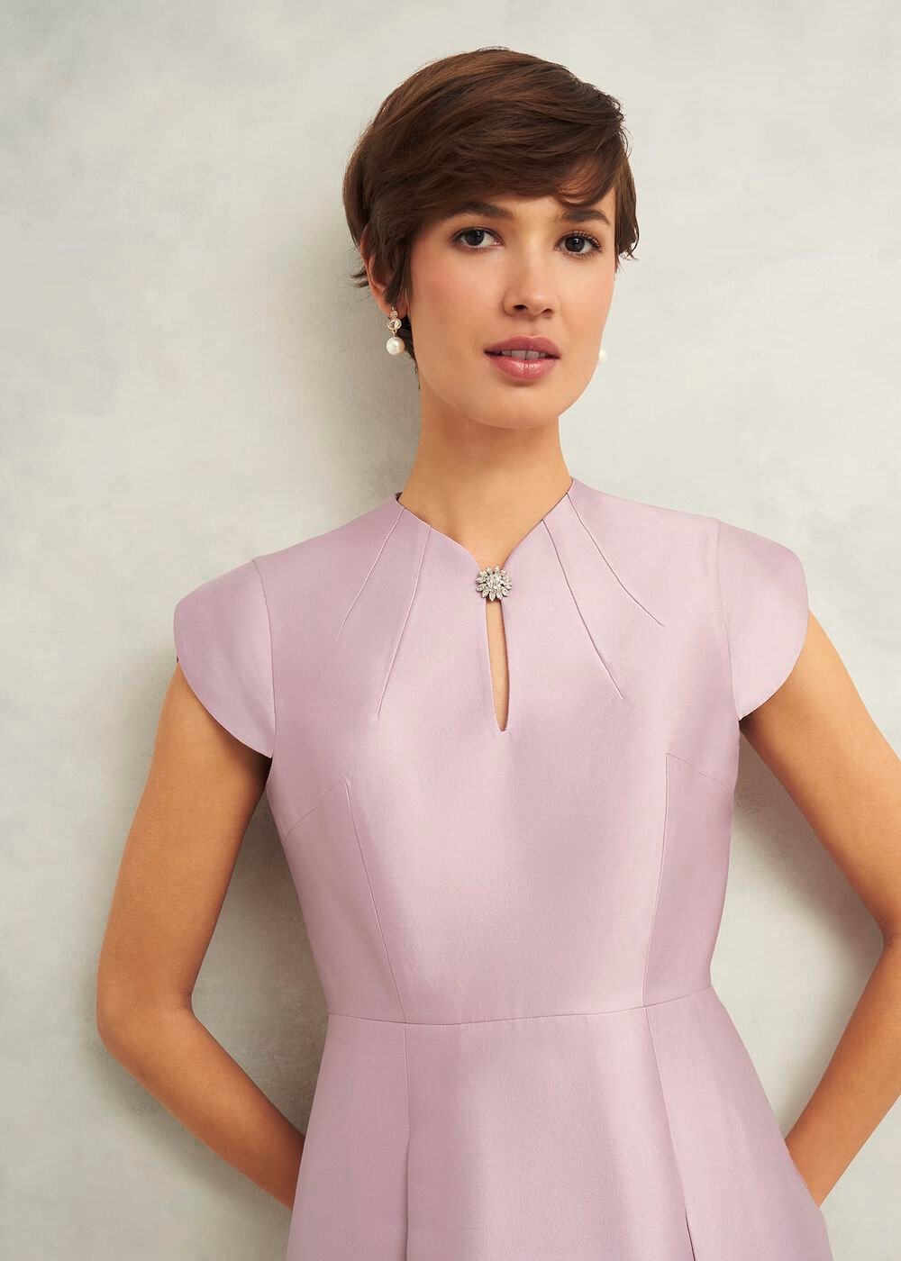 Rhea Wool Silk Dress, Soft Petal Pink, hi-res