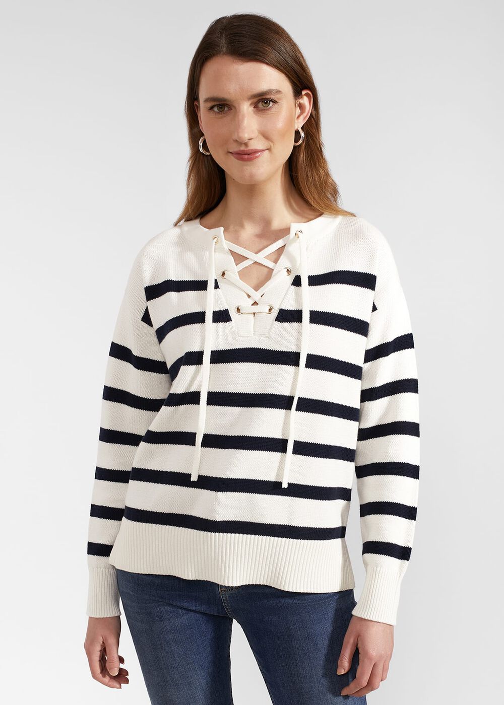 Danica Cotton Jumper, Ivory Navy, hi-res