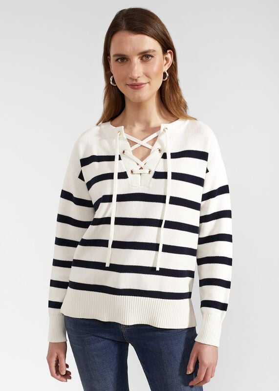Danica Cotton Jumper, Ivory Navy Danica Cotton Jumper