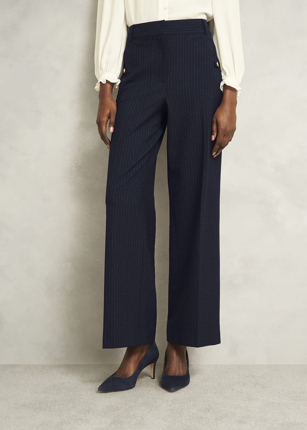 Alisa Wide Trousers, Navy Ivory, hi-res