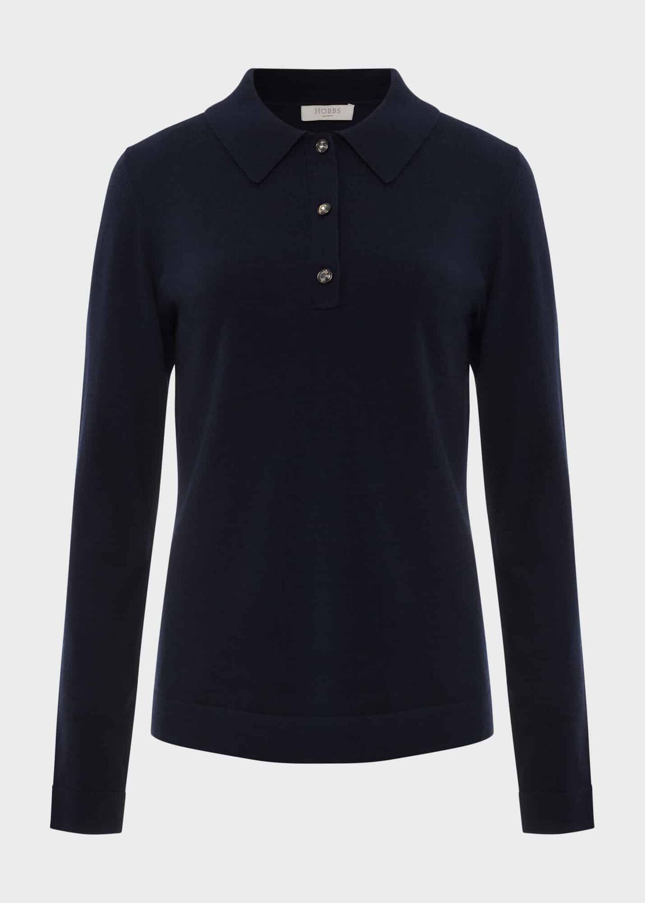Nelle Jewelled Button Polo Jumper, Navy, hi-res