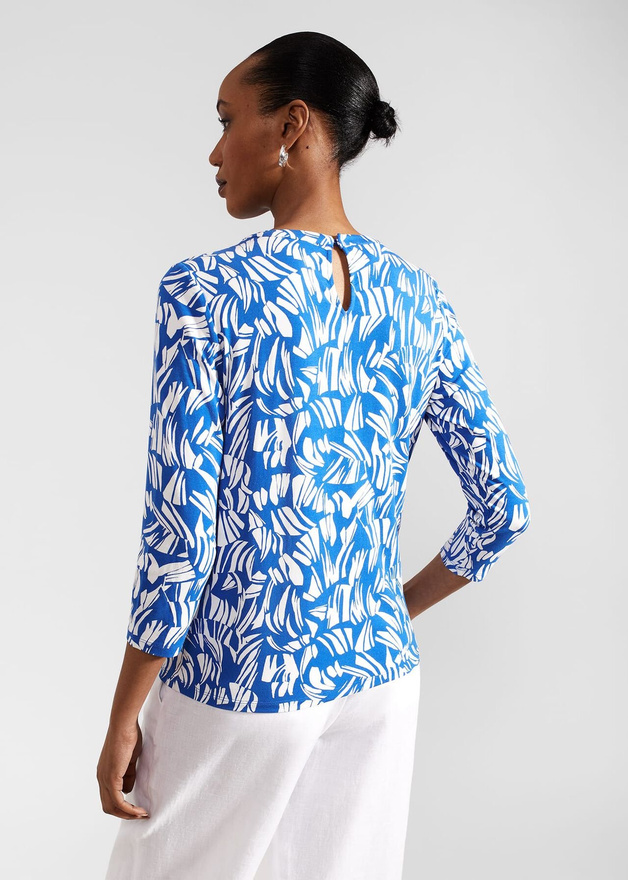 Julia Printed Top, Blue Ivory, hi-res