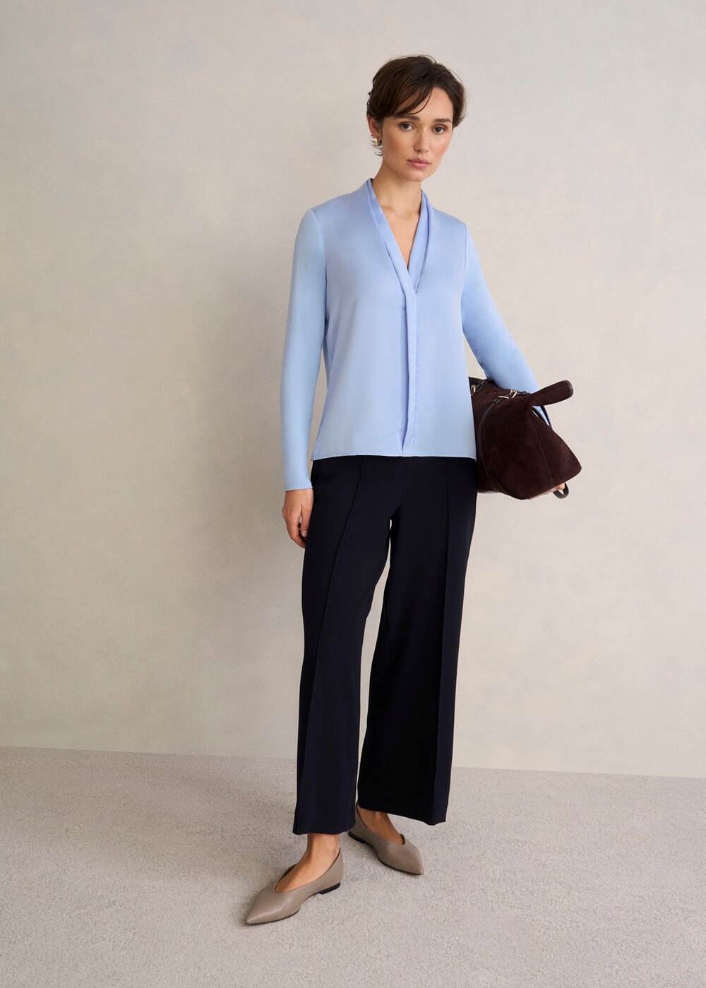 Claire V neck Top, Lavender Blue, hi-res