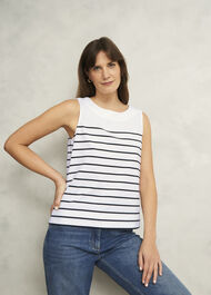 Maddy Cotton Striped Top, White Navy, hi-res