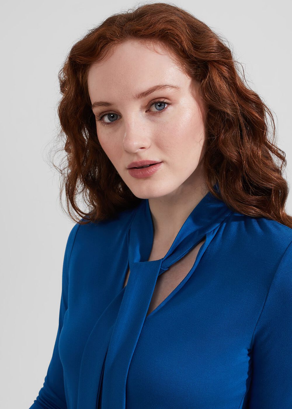 Alba Tie Neck Top, Electric Blue, hi-res