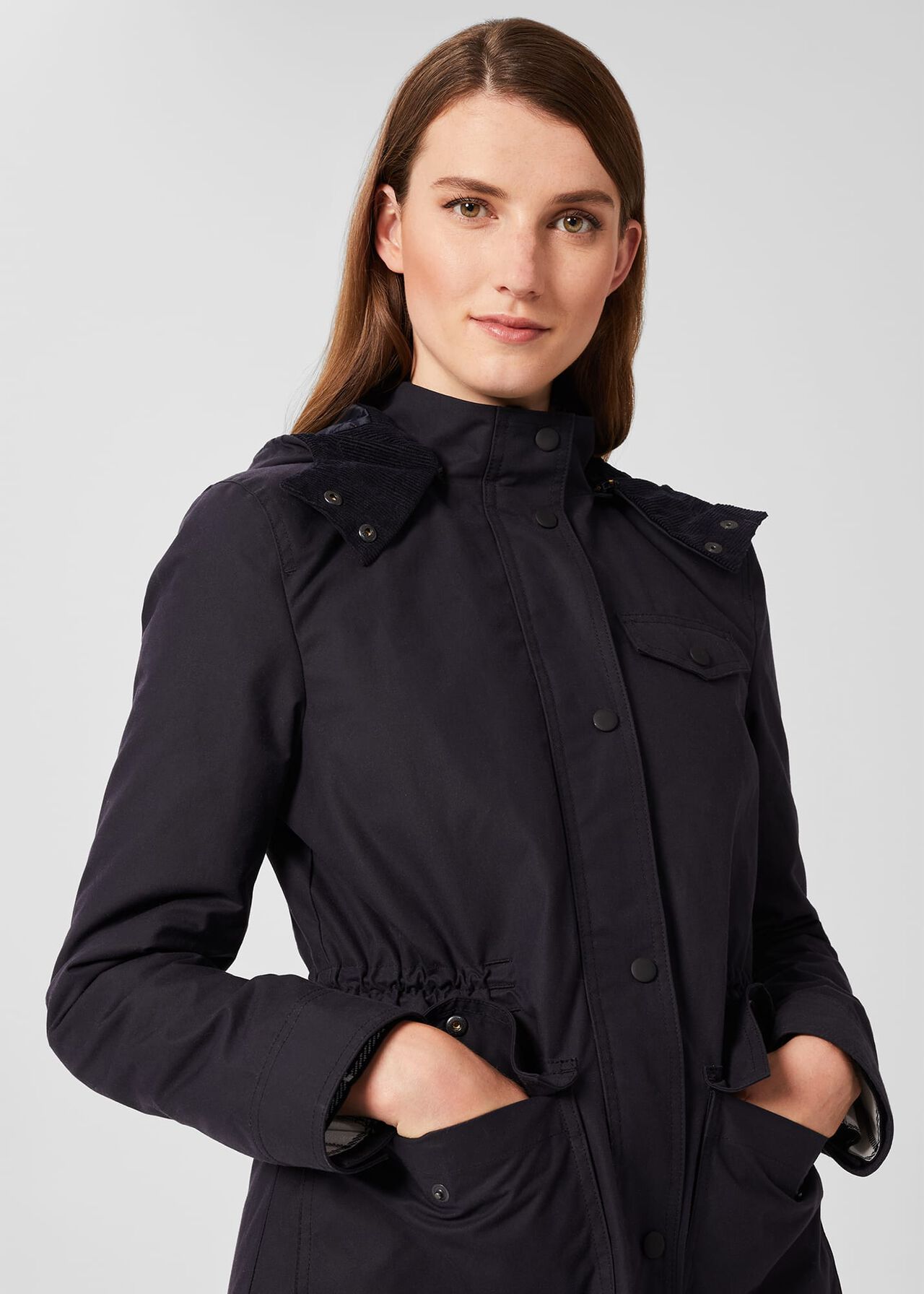 Dannie Waxed Cotton Coat, Navy, hi-res