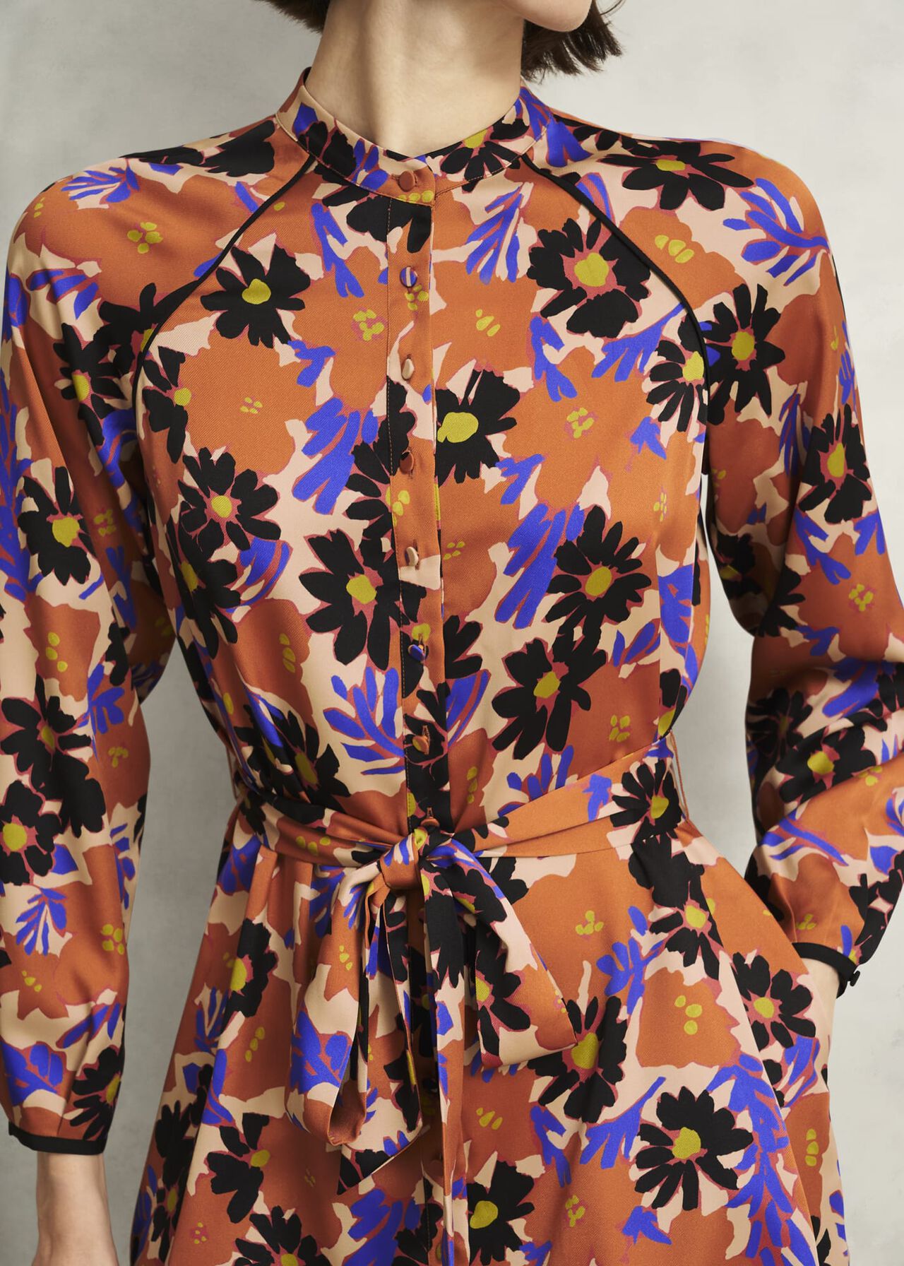 Coworth Floral Tie-Waist Mini Dress, Beige Multi, hi-res