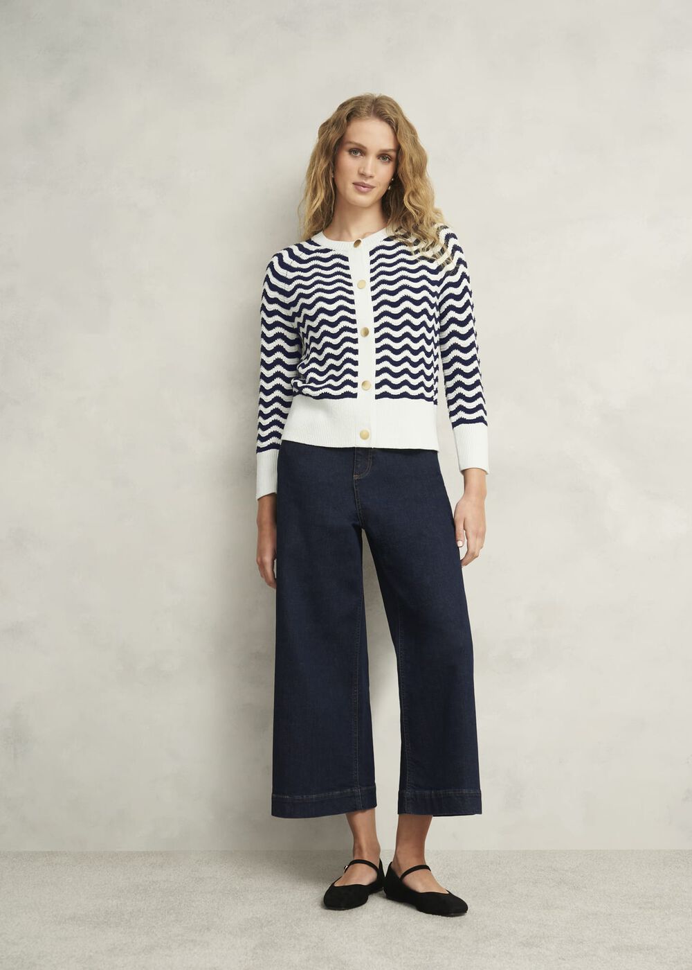 Lulu Cotton Cardigan, Navy Warm Ivory, hi-res