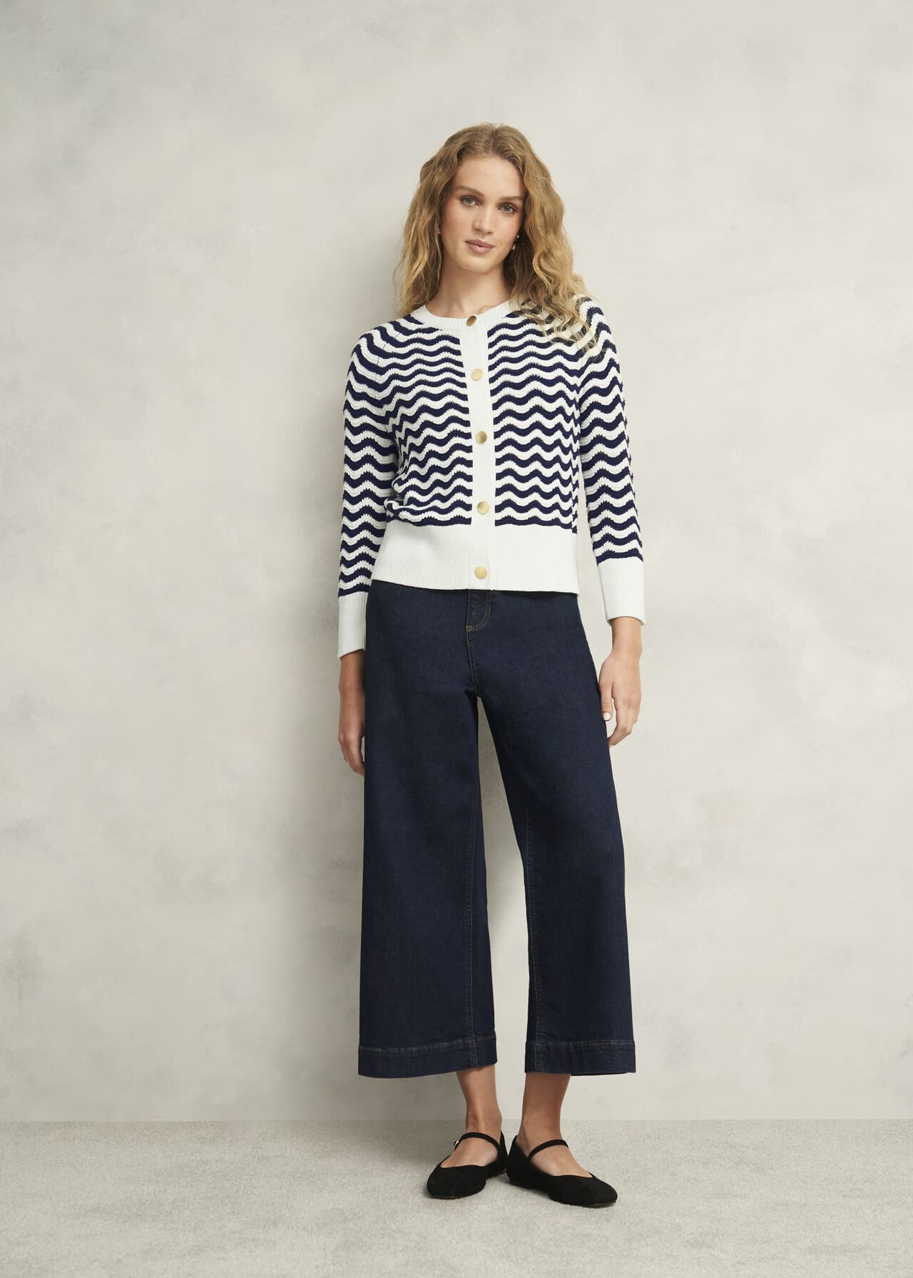 Lulu Cotton Cardigan, Navy Warm Ivory, hi-res