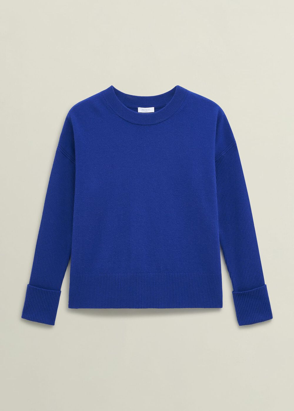 Blue Darla Wool Blend Chunky Crew Neck Knitted Sweater, Rich Vivid Blue, hi-res