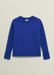 Blue Darla Wool Blend Chunky Crew Neck Knitted Sweater, Rich Vivid Blue, hi-res