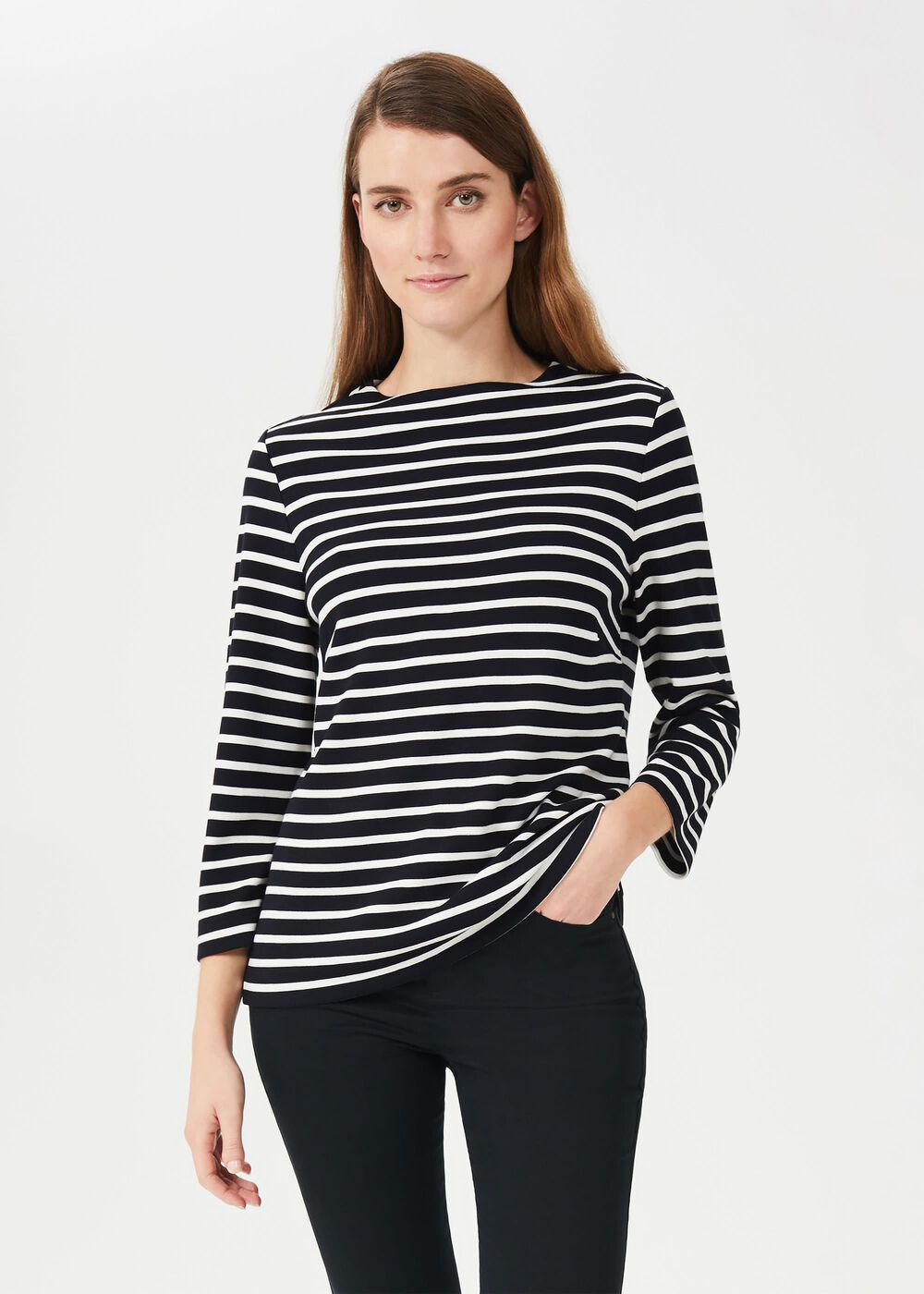 Alma Stripe Top, Navy Ivory, hi-res