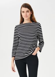 Alma Stripe Top, Navy Ivory, hi-res