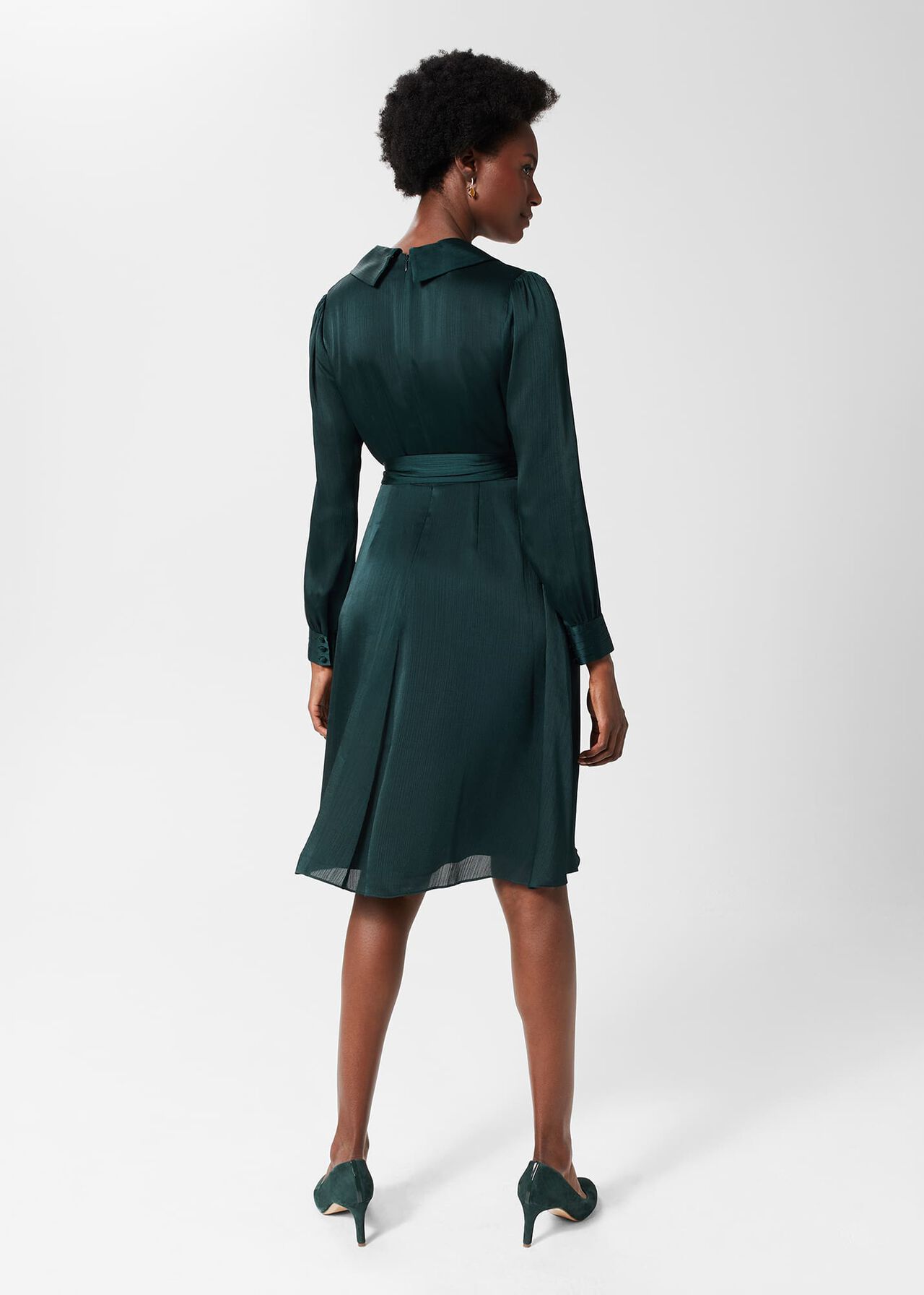 Sally Fit And Flare Satin Dress, Evergreen, hi-res