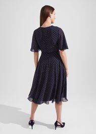 Celia Spot Fit And Flare Dress, Navy Pale Pink, hi-res