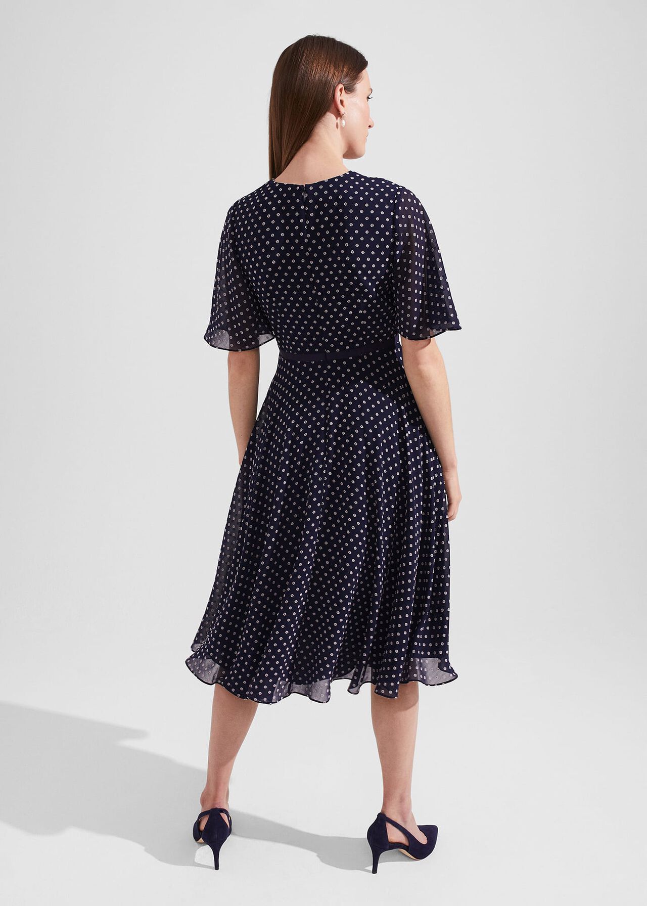 Celia Spot Fit And Flare Dress, Navy Pale Pink, hi-res