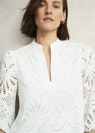 White Easedale Cotton Broderie Dress, Hobbs White, hi-res