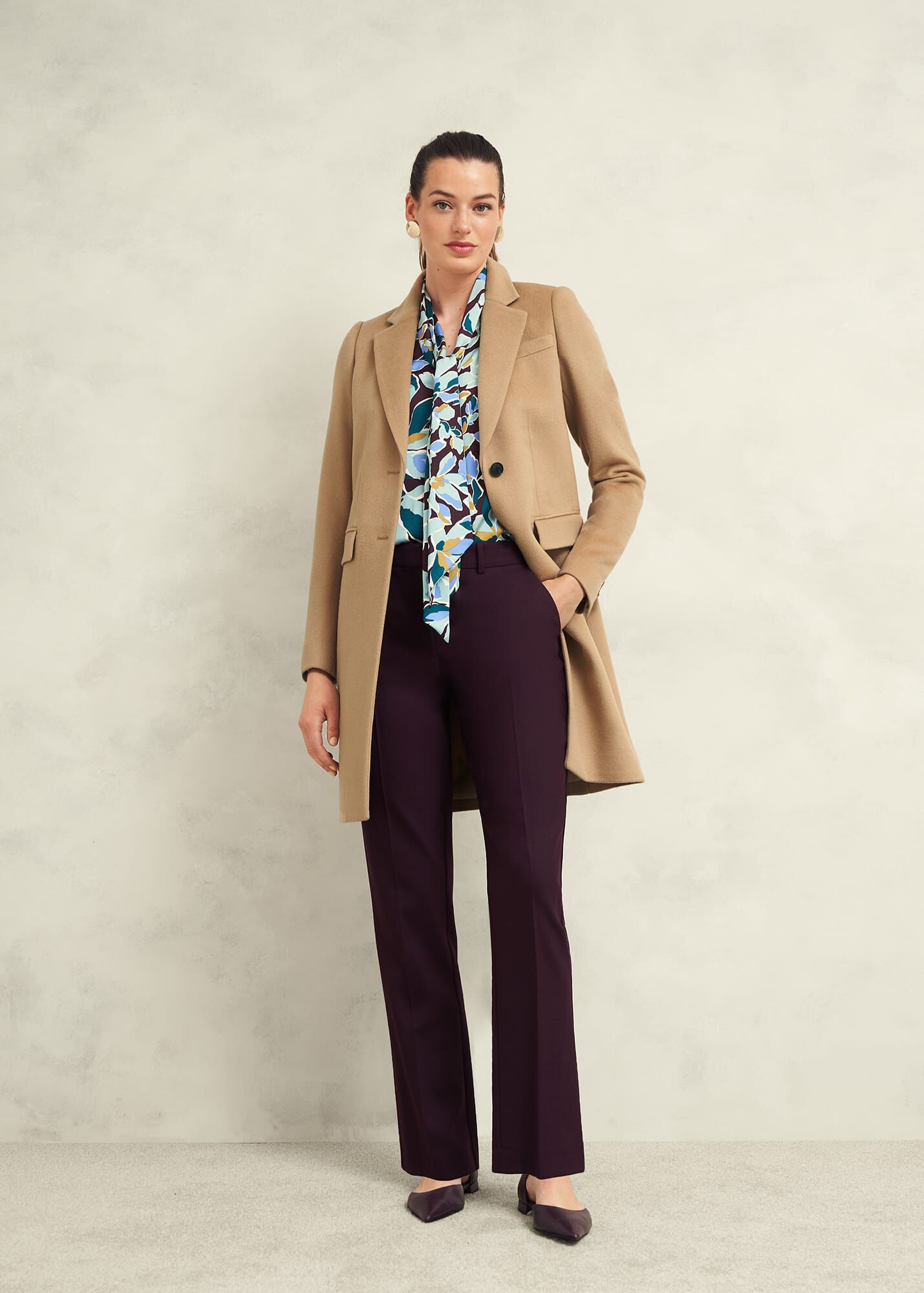 Women s Camel Wool Knee Length Coat Hobbs UK
