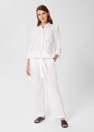 Jacqui Wide Leg Linen Trousers, White, hi-res